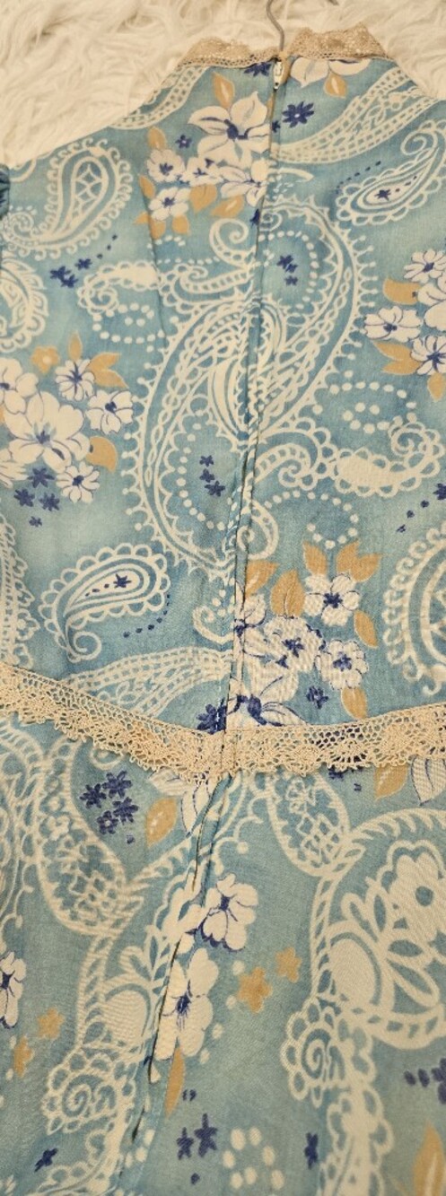 Gunne Sax Vintage Rare 1970 Light Blue Paisley Prairie Lace-Up Corset Maxi Dress - Picture 13 of 14